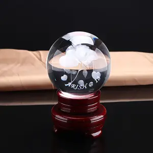 热卖个性化 3d 激光雕刻水晶球与 Led 基地