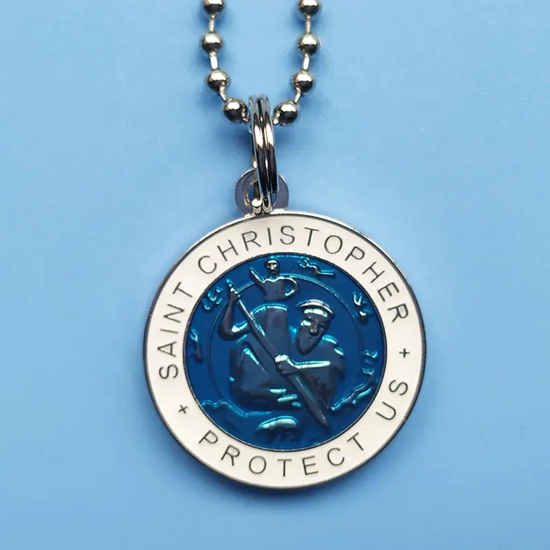 Diseño personalizado promocional, Color azul, San Cristóbal, proteger Us, joyería de tabla de surf, collar de medalla