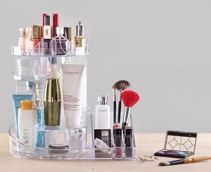 Clear Plastic 360 Degree Spinning Cosmetic Organizer Box Plastic <strong>Make</strong> <strong>up</strong> Drawer Brush and Lipsticks <strong>Holders</strong> - Product Image 2