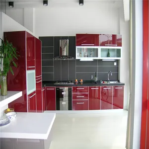 Новая модель, красный алюминиевый кухонный шкаф, кухонная мебель с полным дизайном