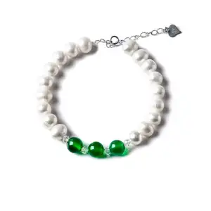 Fashion Fresh Water pearl Beads Chrysoprase Beads 925 silver Chain and Lobster Clasp Bracelet Jewelry for Women