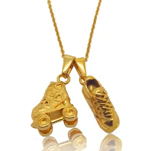 Olivia 18 k Or Véritable Motivation Accessoires De Gymnastique De Remise En Forme D'acier Inoxydable Bijoux Patin À Glace Et Chaussure De Course Collier