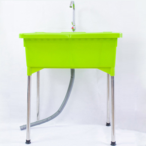Lavabo Moderno con Pedestal y Grifo Monomando, Lavabo <span class=keywords><strong>de</strong></span> Plástico con Patas Metálicas para Uso en Villas - Product Image 1