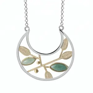 Lotus Fun collar de joyería fina piedra Natural hoja de primavera 925 plata esterlina chapada en oro para mujeres aniversario citas joyería fina para mujeres