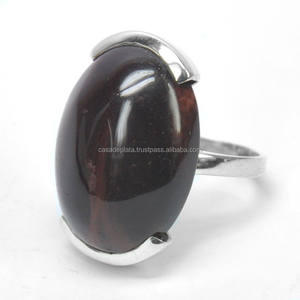 แหวนตาเสือรูปวงรี,แหวนพลอยแข็ง Cabochon แข็งเงินแท้925สำหรับปลาตาบาร์ - Product Image 2