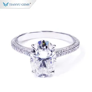 Tianyu 보석 손으로 골드 보석 12*8mm D E F 화이트 타원형 브릴리언트 컷 Moissanite 반지 숨겨진 헤일로