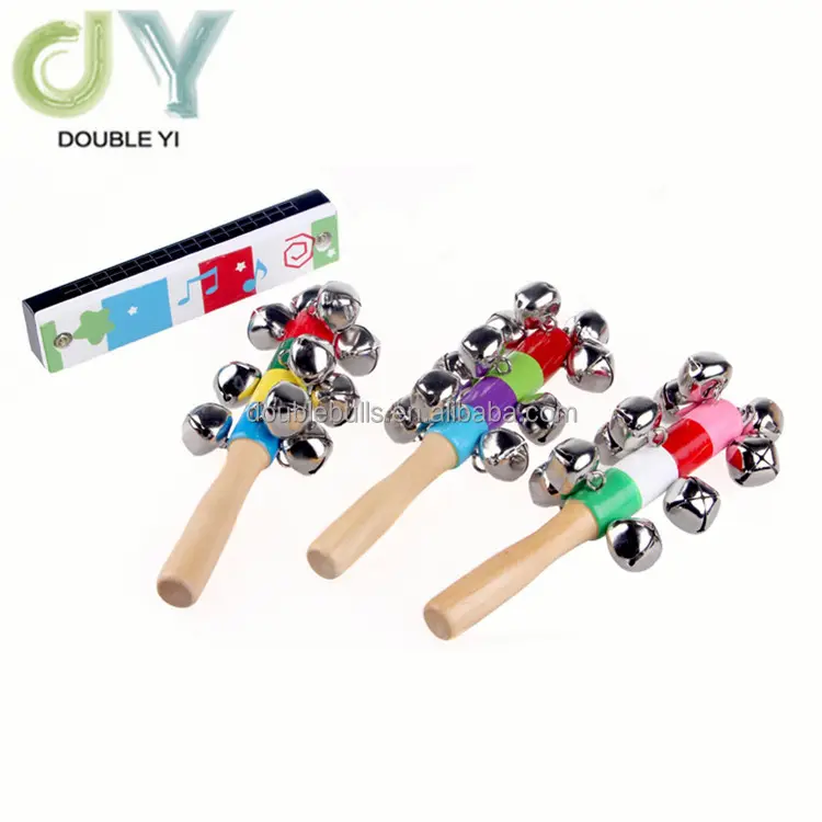 Traditional wooden baby toy , wooden baby rattle with bells