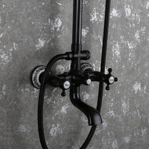 Classic Chinese Style In-wall <strong>Shower</strong> <strong>Sets</strong> Antique Brass <strong>Shower</strong> Faucets with Blue and <strong>White</strong> Porcelain