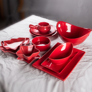 Nuovo arrivo piatti e piatti in porcellana di alta qualità per ristorante ceramica vetrata rossa Set di stoviglie - Product Image 2