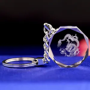 Custom 3D laser Engraving LED Circle Shaped Crystal Keychain with 7 Colors Light Key Chain for Crafts souvenirs