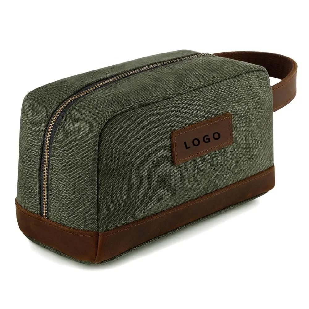 Custom Canvas Leather Travel Toiletry Bag, Travel Dopp Kit Shaving Bag Organizer