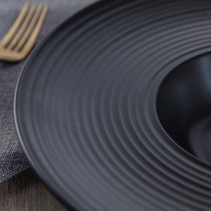 Plato de porcelana con borde ancho, <span class=keywords><strong>platos</strong></span> de <span class=keywords><strong>Pasta</strong></span> de color negro mate - Product Image 5