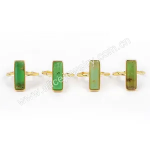 Natural green jade chrysoprase gemstone set into a 18k gold bezel ring