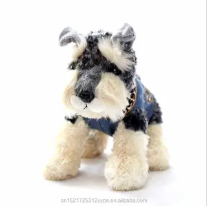 Delicate factory wholesale wear removable denim clothes schnauzer plush toy stuffed dog