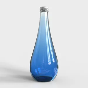 Drop Shape Koolzuurhoudende Water Blauw Glazen Fles Voor Soda Water