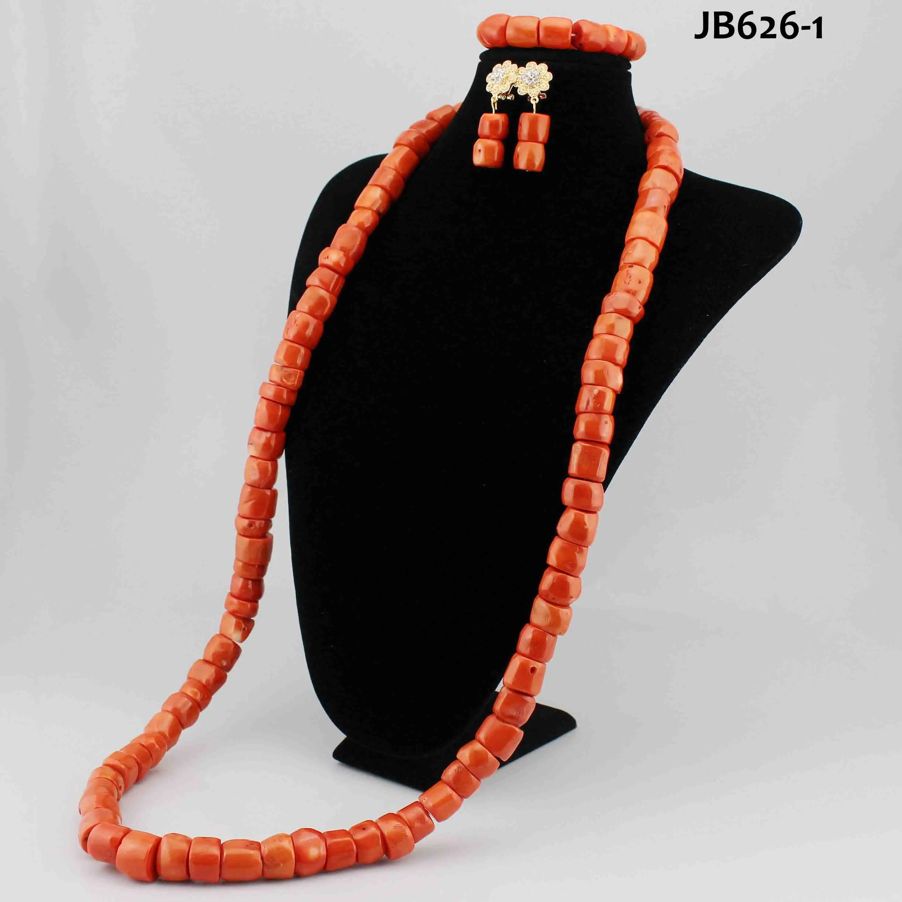 Nigeria Traditional Jewelry Necklace Earrings Set Original Coral Beads Nigerian Wedding Top Quality Lace Fabric Punk Cross AAA