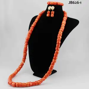 Nigeria Traditional Jewelry Necklace Earrings Set Original Coral Beads Nigerian Wedding Top Quality Lace Fabric Punk Cross AAA