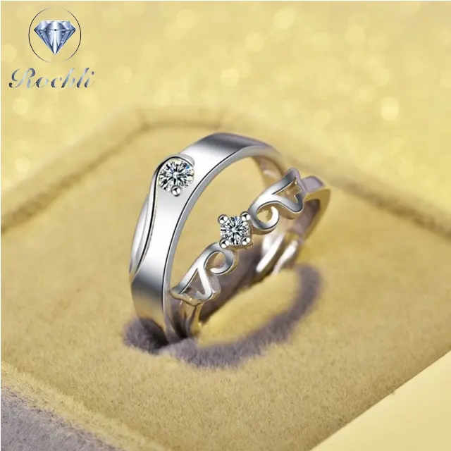 2019 einfaches Design Mode romantische Silber Paar Ring Set Verlobung sring Valentinstag Geschenk Hochzeit Geburtstags geschenk für Männer Frauen