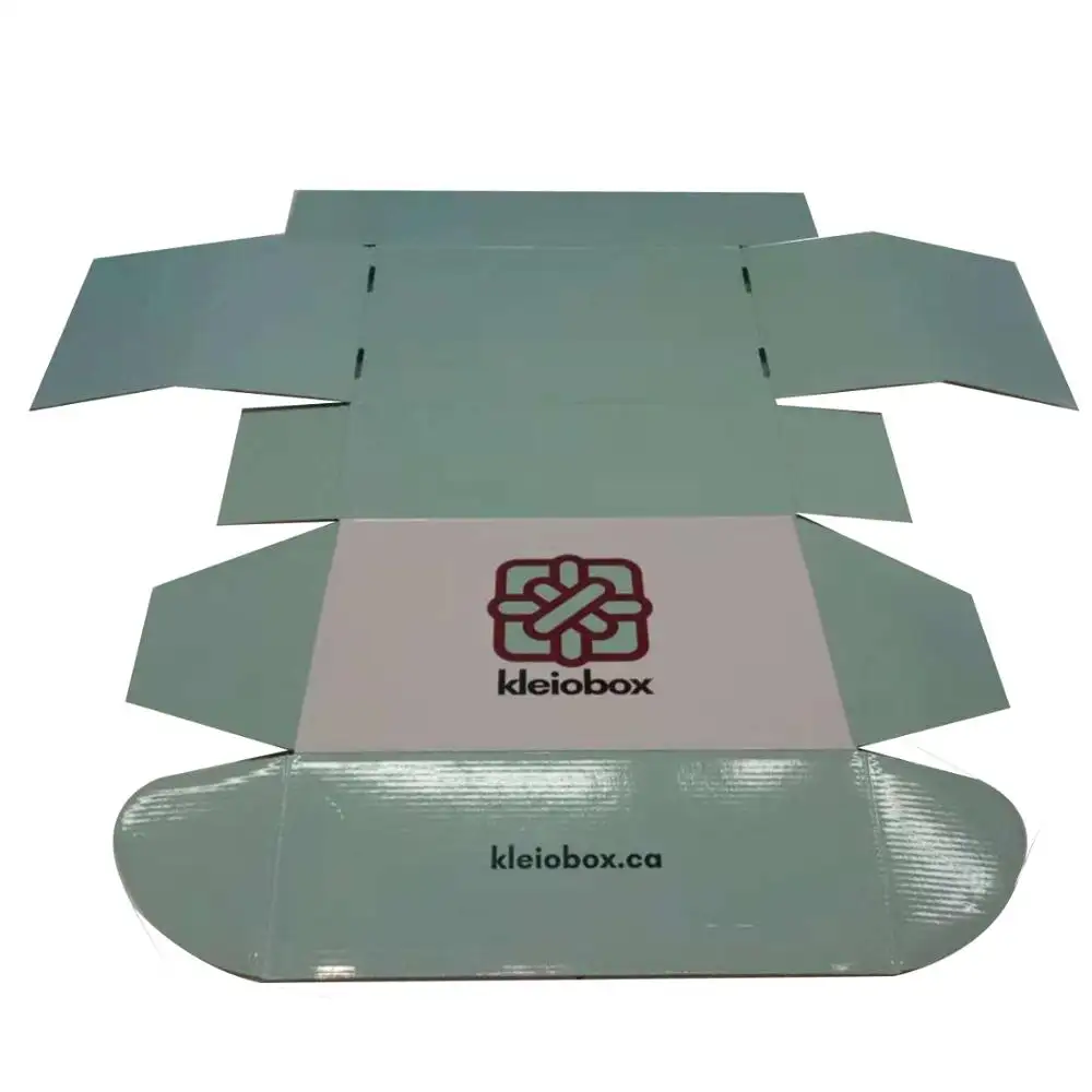 Logotipo personalizado papel ondulado da cor verde branco grátis eco caixa de mailer impresso em plana grátis