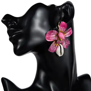 Boucles d'oreilles fleur exagéré européenne et américaine, 1 pièce, grande pendante en forme de coquille, cadeau pour femmes
