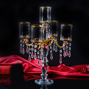 Commercio all'ingrosso Alto 5 bracci con paralume decorazioni di nozze di cristallo di vetro candelabri - Product Image 2