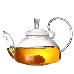 New design customized capacity fancy clear glass flower tea pot