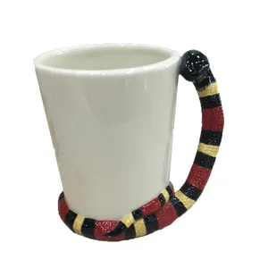 Personalized snake shaped handle porcelain water mug
