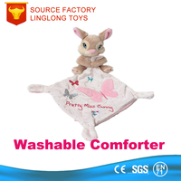 Cadeaux pour nouveau-nés, serviette à salive en peluche personnalisée, tête d'animal lapin, couverture de sécurité pour bébé, hochet sonore, couverture pour bébé