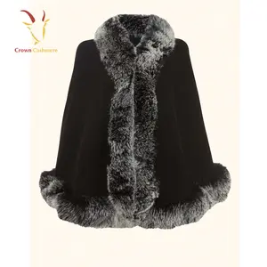 High Quality Cashmere Shawl Scarf with Real Fox Fur Trim Custom Cashmere Shawl