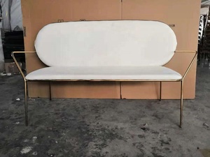 Oval Shape Modern Stainless Steel Brass Gold 3 Seater Wedding <strong>Bench</strong> Velvet <strong>Sofa</strong> with High Resilience Foam - Product Image 5