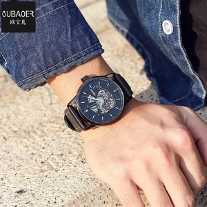 Ochstin fabbrica Oubaoer Luxury Mens Blue Leather cinturino <span class=keywords><strong>automatico</strong></span> scheletro <span class=keywords><strong>orologio</strong></span> meccanico - Product Image 6