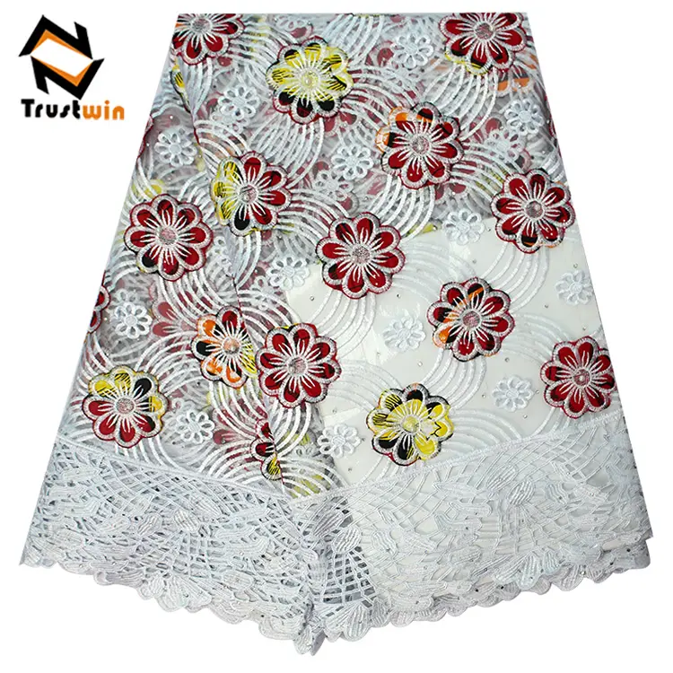 Nigerian Ankara african guipure High Quality Embroidered Print With Super Wax fabric Lace