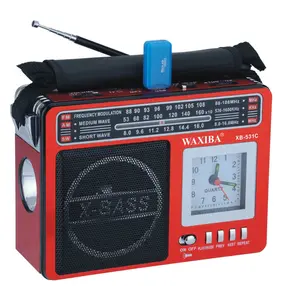 Waxiba X-Bass Portable Medium Short Wave Quartz Clock Mp3 Player Flashlight Rechargeable Fm Am Sw 3 Band Radio With Usb
