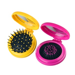 Hot Sale Folding Makeup Mirror Travel Portable Cosmetic Mirror With Plastic Hair Brush Comb