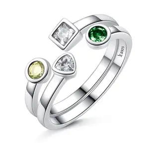 BAGREER SCR106 Korean style Romantic Simple S925 Sterling Silver Olive green Diamond open ring for lady's forefinger