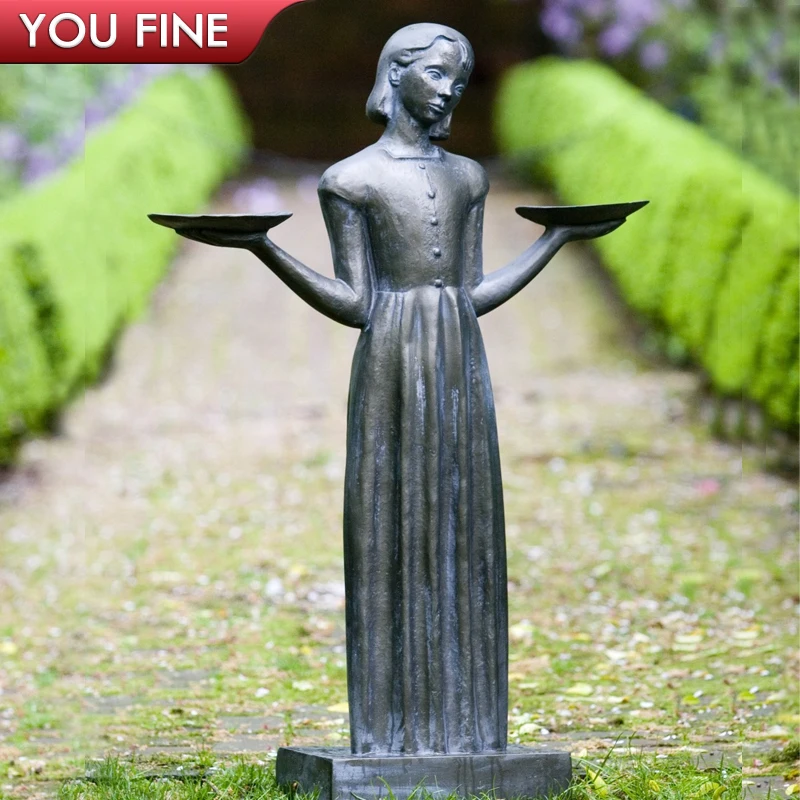 Outdoor Tuin Vierkante Decoratie Metalen Figuur Sculptuur Levensgrote Bronzen Savanne Vogel Meisje Standbeeld Te Koop