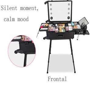 Estuche <span class=keywords><strong>de</strong></span> <span class=keywords><strong>maquillaje</strong></span> <span class=keywords><strong>con</strong></span> luces incorporadas, 4 ruedas giratorias, <span class=keywords><strong>espejo</strong></span>, carrito profesional para artistas - Product Image 2