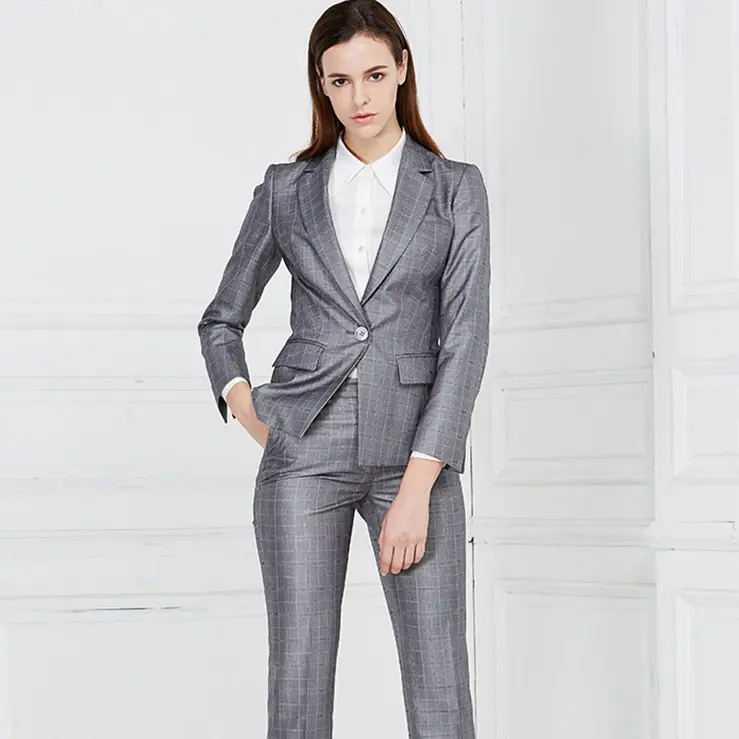 OEM Service Fashional Ladies Gray Coat Pant Ladies Offical OL Uniforms Trousers Suits Women Business Working Wear Jackets