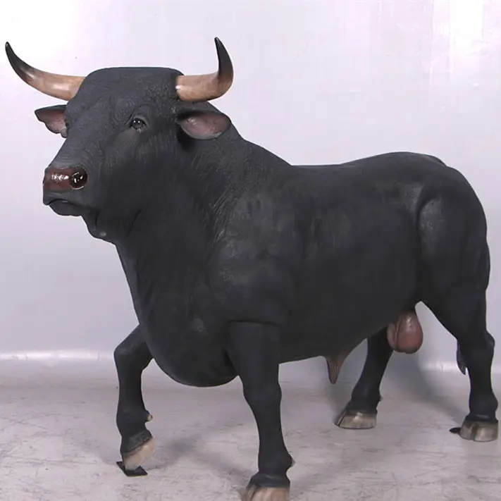 都市装飾のための屋外等身大樹脂野生の雄牛の彫刻グラスファイバー動物牛の雄牛の像