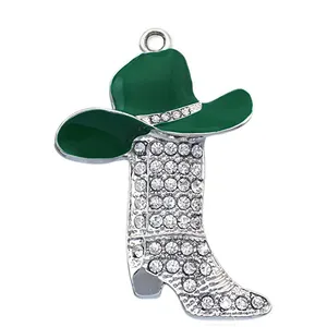 Husuru Custom Design Enamel Cowboys and Cowgirls Hat White Crystal Country Western Boots Charms and Pendants DIY Jewelry Makings