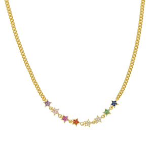 <span class=keywords><strong>Collana</strong></span> girocollo con stella a catena arcobaleno cz con ciondolo a moneta placcata in oro per natale - Product Image 2