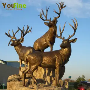 A grandezza naturale di rame deer Bronzo elk giardino deco statua in ottone cast