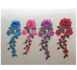 Parches bordados con apliques de rosas rojas y flores en 3D para ropa, costura decorada