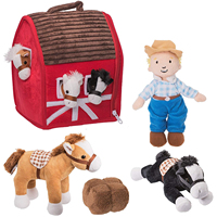 Étui de transport de grange simulé personnalisé, ferme en peluche avec ensemble de chevaux