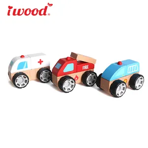 Iwood Seri Mini Model Kendaraan Blok Kayu Kerajinan Mainan dengan Roda