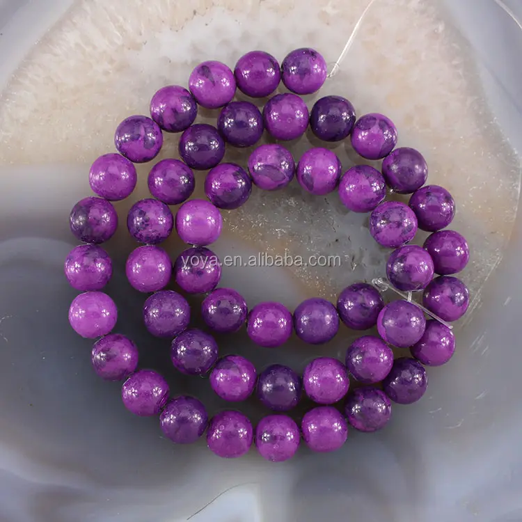 RF0260 — perles rondes en pierre synthétique violette, vente en gros
