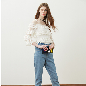 Delle donne di modo 3/4 halter manica <span class=keywords><strong>camicetta</strong></span> di pizzo, della signora off-spalla <span class=keywords><strong>camicetta</strong></span> di pizzo, commercio all'ingrosso top di pizzo casuale per la signora - Product Image 3