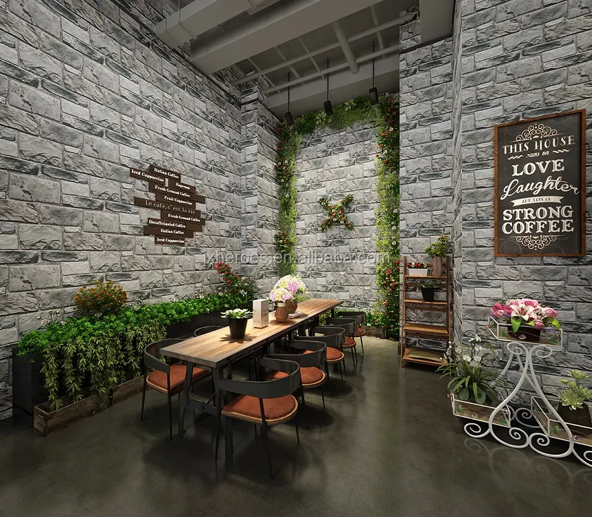 3D Düzensiz Tuğla Duvar Desen Dekoratif Duvar Kağıdı Restoran ve Cafe için