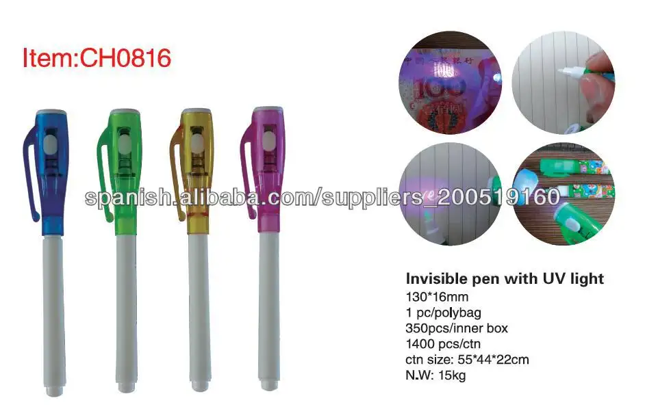 Venta caliente pluma de tinta invisible con luz uv ideal de papelería como regalo de navidad ch-816