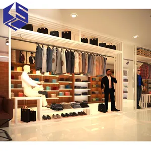 Slat wall panel clothing shop decoration design